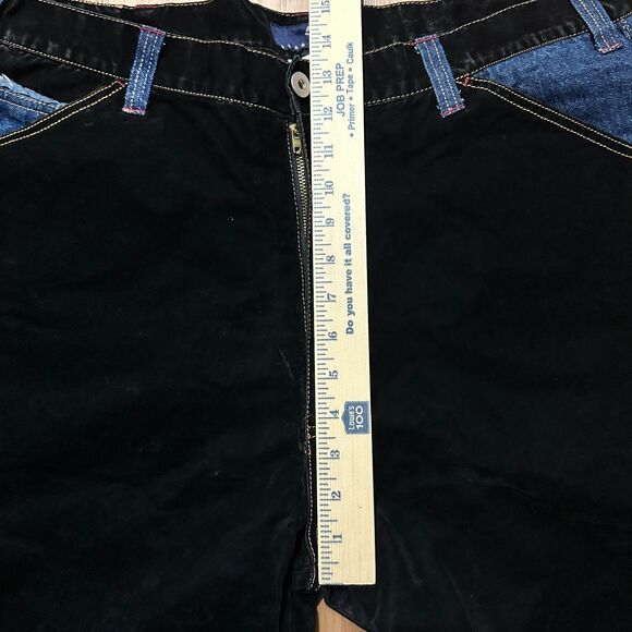 Y2K/2000s Black Blue Velvet Baggy Velvet Jean Denim Shorts Carpenter Skater - Picture 5 of 8